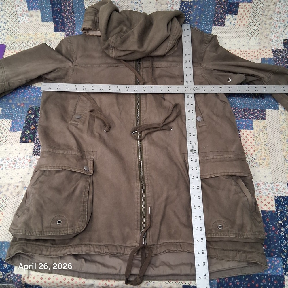 We The Free People Hooded Military Hooded Cargo Jacket Olive Green Boho Gorpcore - Picture 9 of 14